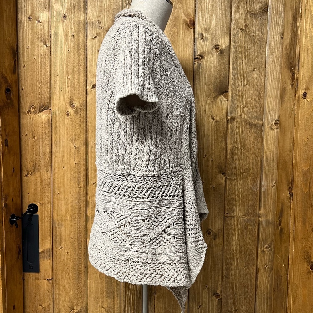 Woolrich XL Dark Stone Beige 100% Cotton Short Sleeve Drape Knitted Cardigan - Picture 3 of 7